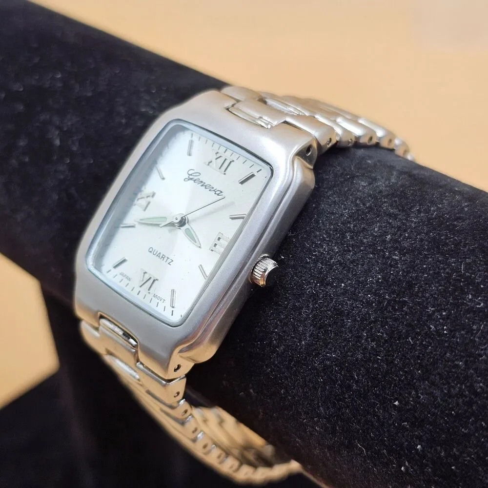 Geneva Quartz Silver Tone Men's Stainless Steel Watch Japan Movt Luminous Hands